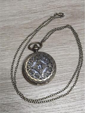 Vintage Style Bronze Pocket Watch with Chain